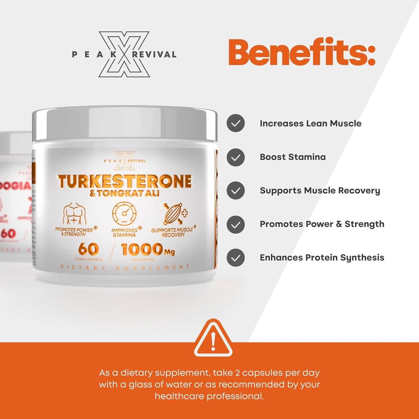 Peak Revival-X Turkesterone & Tongkat Ali 1000mg Supplement - 500mg Ajuga Turkestanica Per Serving Increase Stamina