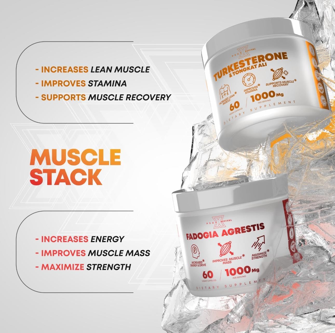 Peak Revival-X Turkesterone & Tongkat Ali Lean Muscle Growth & Recovery + Fadogia Agrestis Muscle Stack for Athletic Performance
