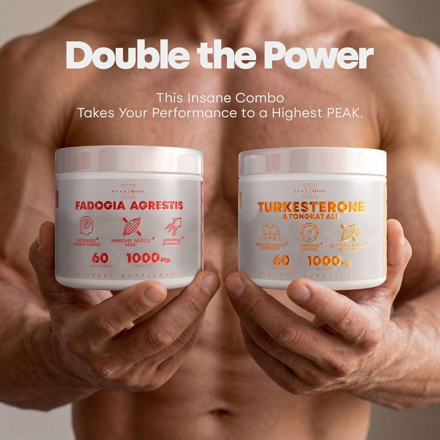 Peak Revival-X Turkesterone & Tongkat Ali Lean Muscle Growth & Recovery + Fadogia Agrestis Muscle Stack for Athletic Performance