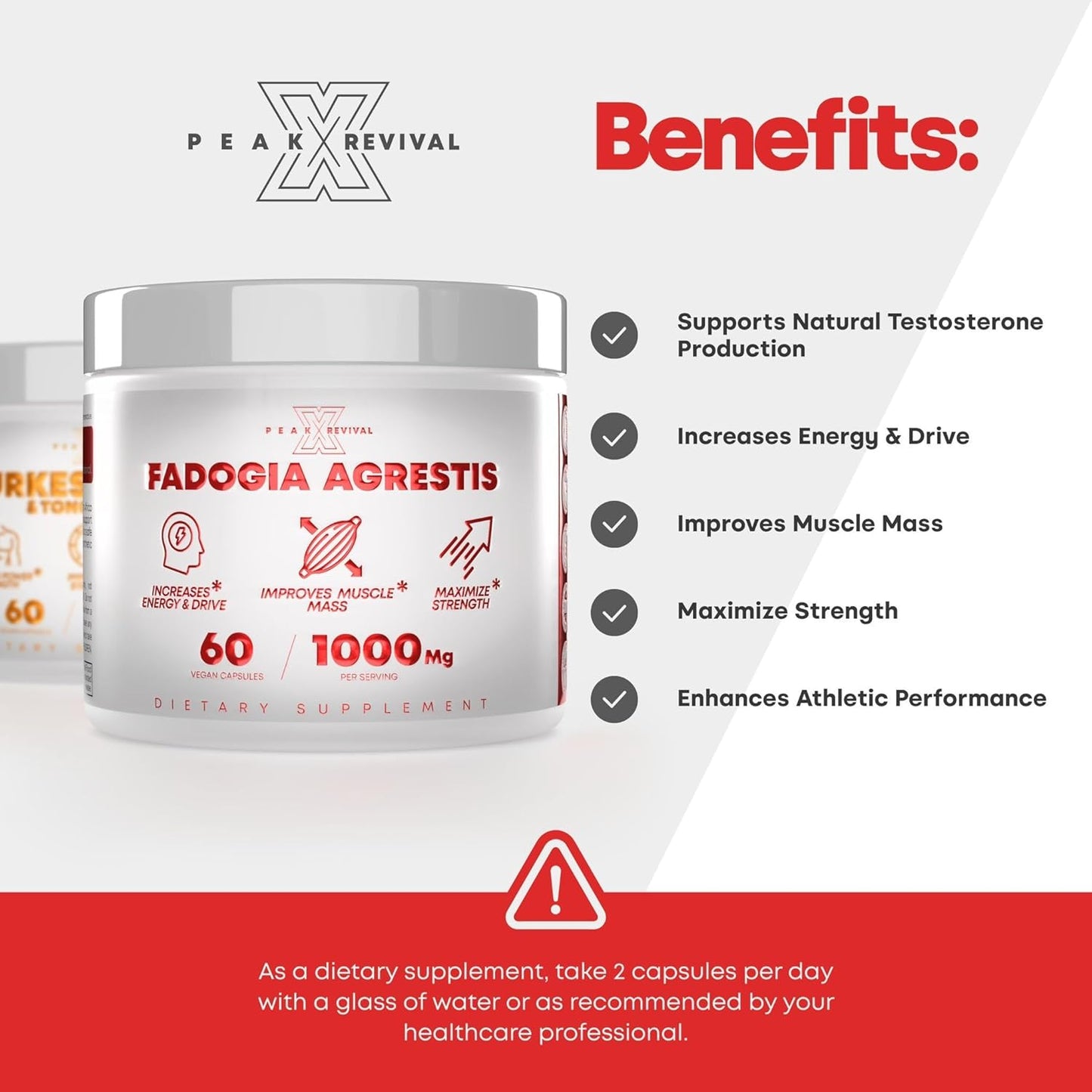 Peak Revival-X Turkesterone & Tongkat Ali Lean Muscle Growth & Recovery + Fadogia Agrestis Muscle Stack for Athletic Performance